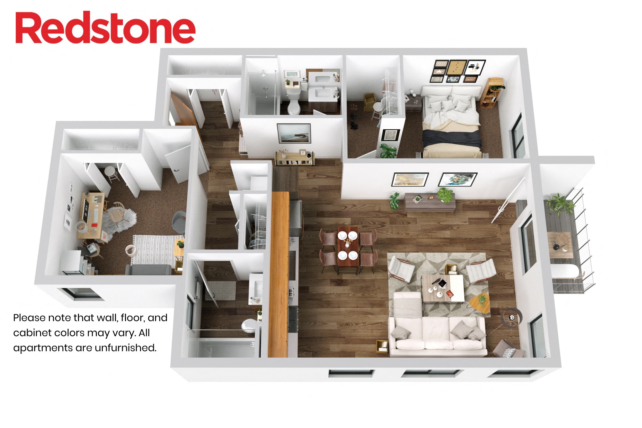 Floor plan for 2 beds, 2 baths